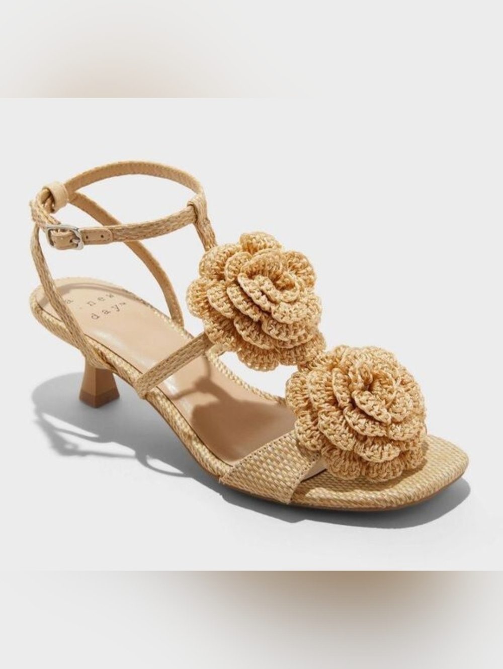 a new day Beige Braided Floral Mid Heel Sandals